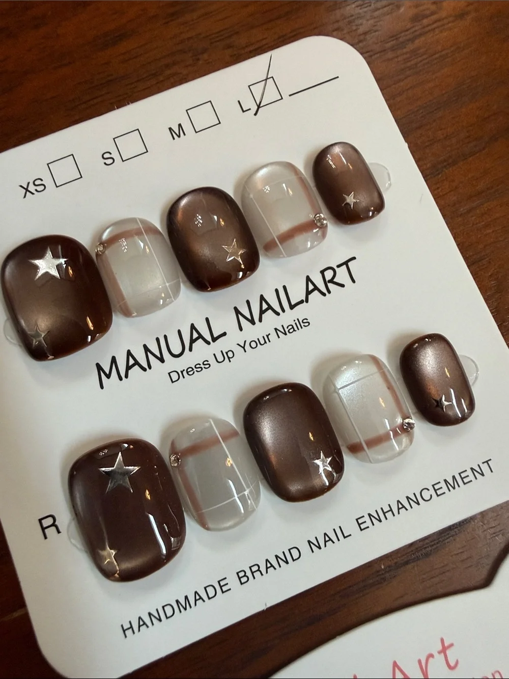 Neutral Fall Press-On Nail Sets with Paw & Star Accents Cat Eye- short large